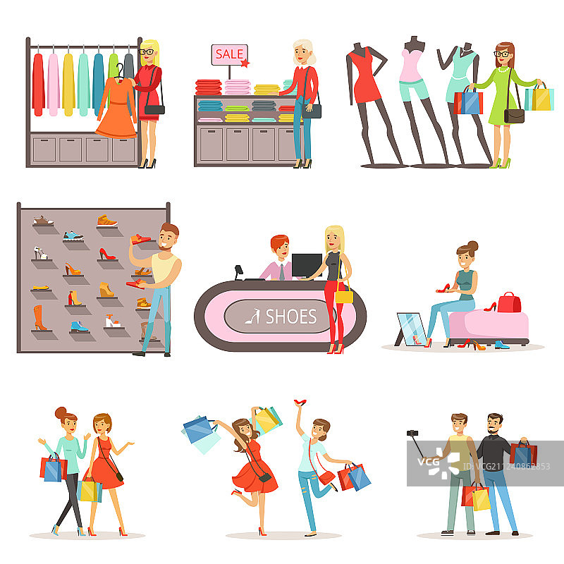 人们购物买衣服鞋子图片素材