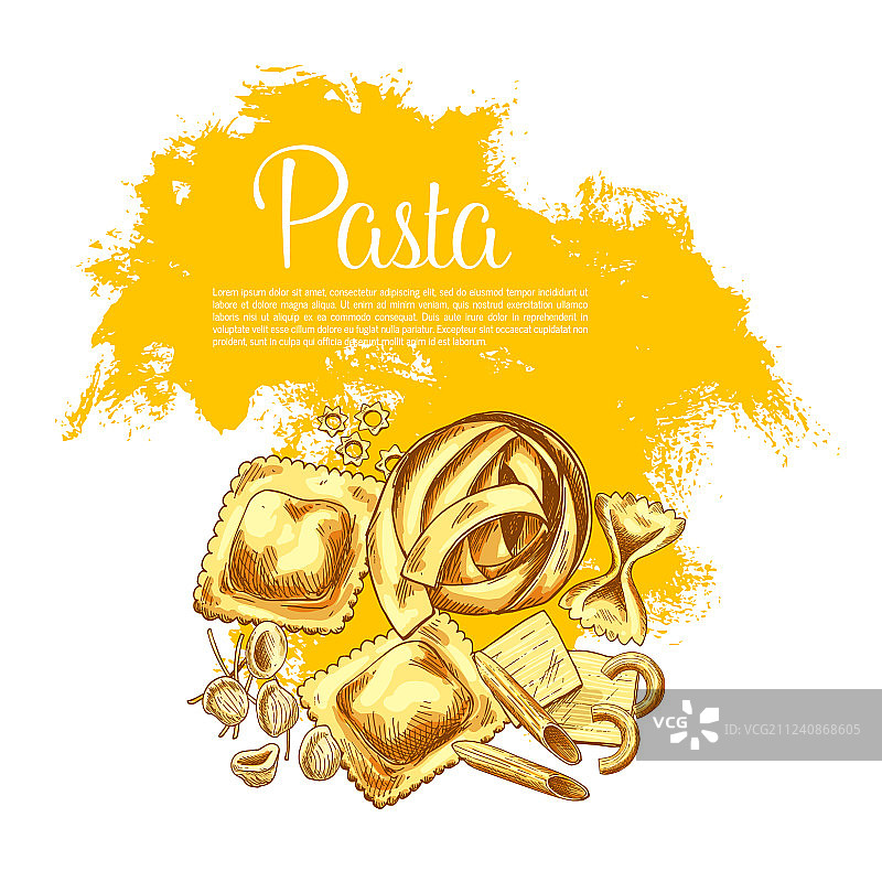 意大利面或意式通心粉草图海报图片素材