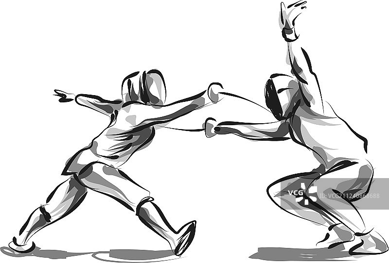 击剑者线条素描图片素材