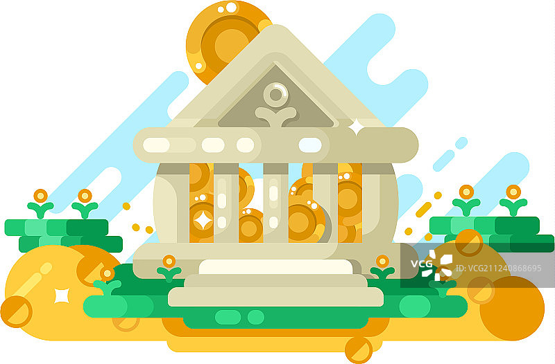 带有金色硬币存储的银行抽象建筑图片素材