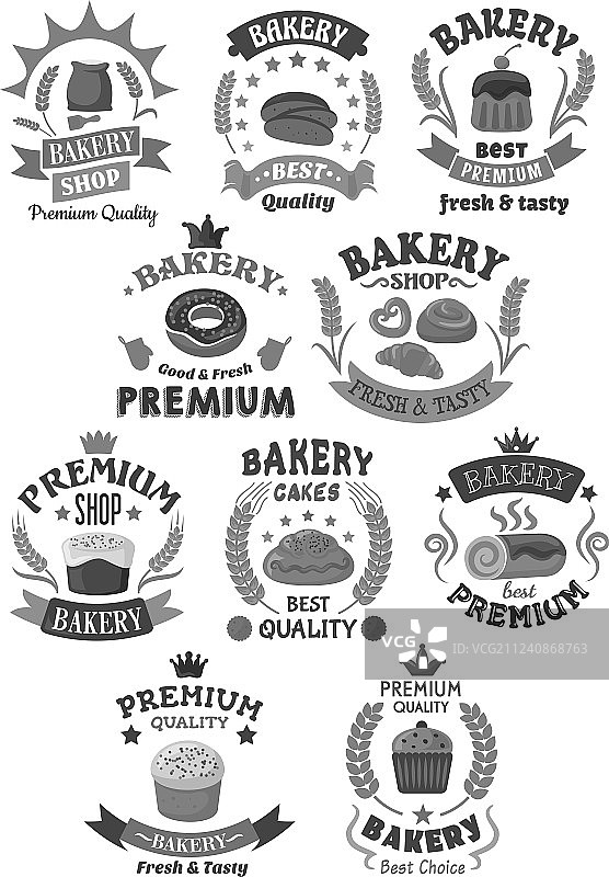 面包店面包和糕点蛋糕图标集图片素材