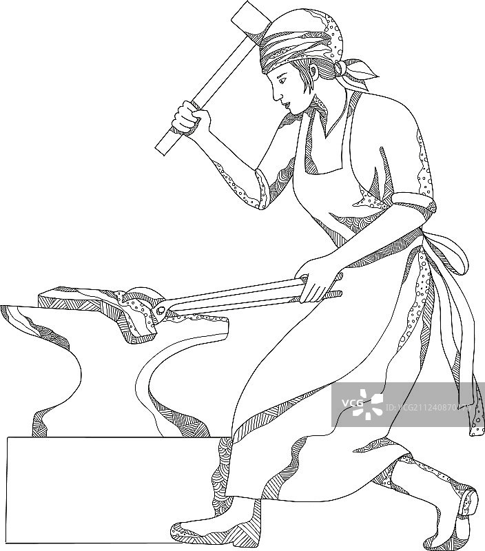 女铁匠工作涂鸦艺术图片素材