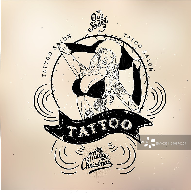 老派纹身女孩工作室骷髅图片素材