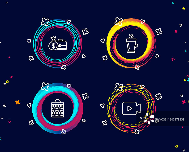 购物袋和拿铁咖啡图标视频素材图片素材