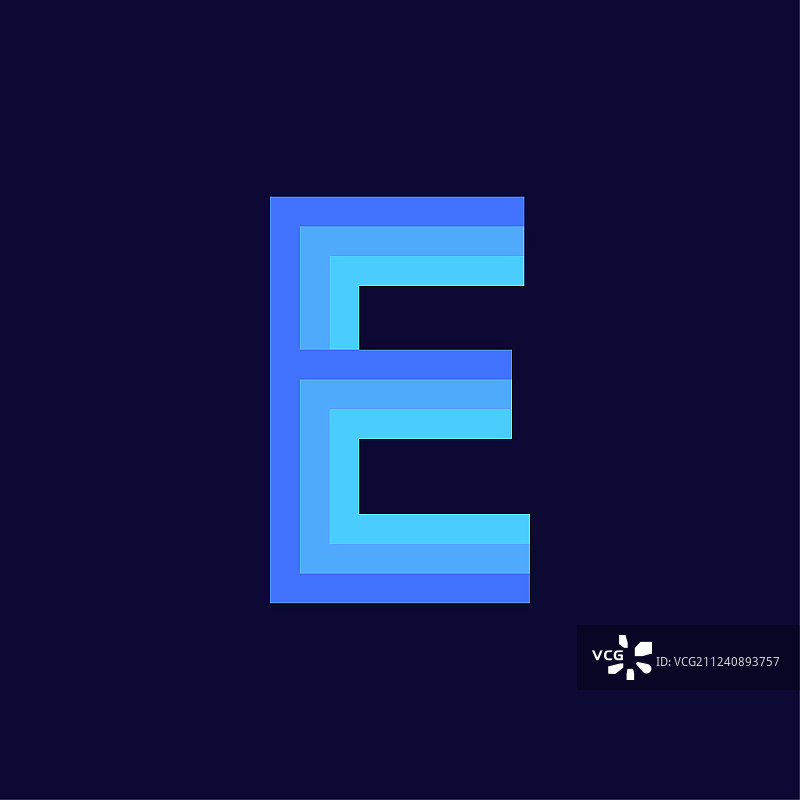 蓝色发光字母E标志图片素材