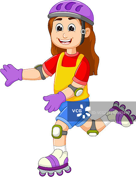 玩滑轮的卡通可爱女孩图片素材