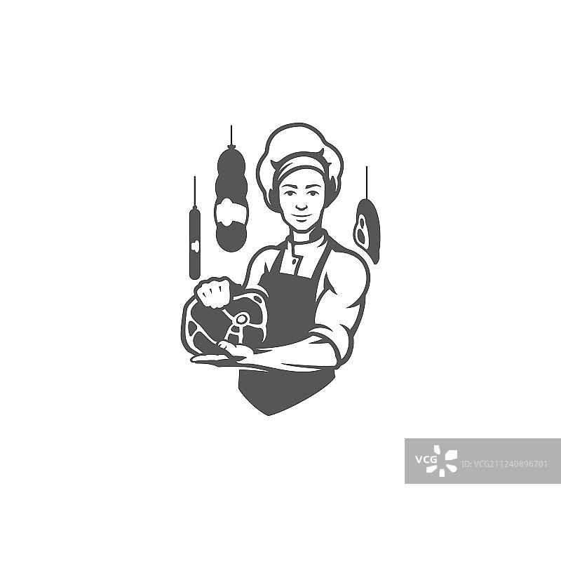 厨师男人手持肉牛排剪影图片素材