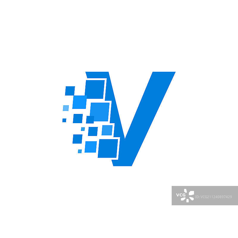 蓝色方块字母V logo图片素材