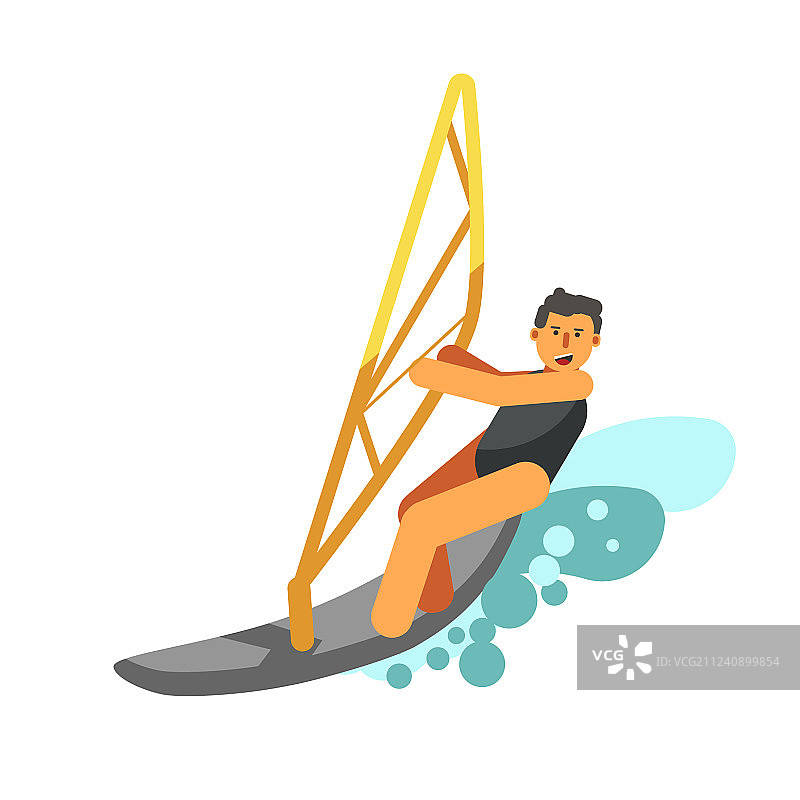 微笑男孩玩风筝冲浪图片素材