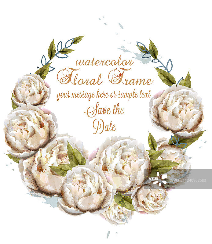 水彩白色牡丹花环卡片图片素材