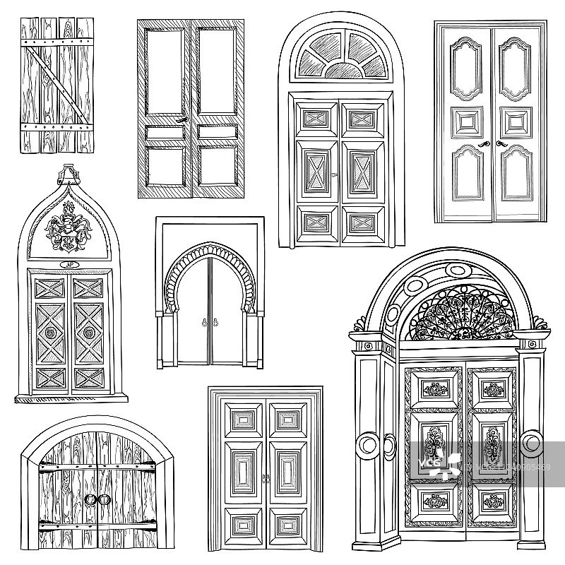 复古手绘门口门套装图片素材
