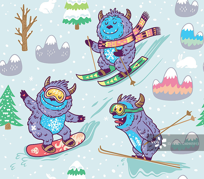 有趣的冬季滑雪图案设计图片素材