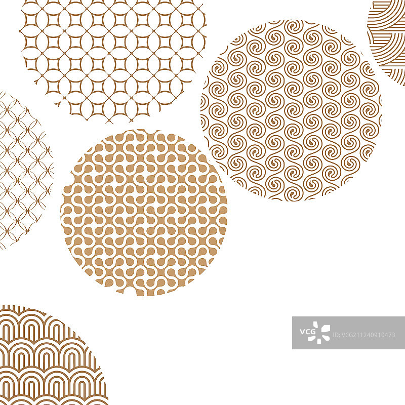 具有不同几何图案的金色圆圈图片素材