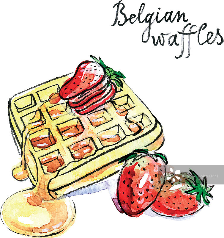 水彩比利时华夫饼图片素材