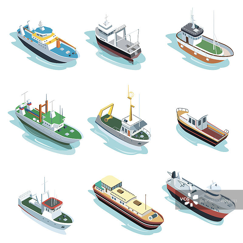 商用海运船舶2.5D元素图片素材
