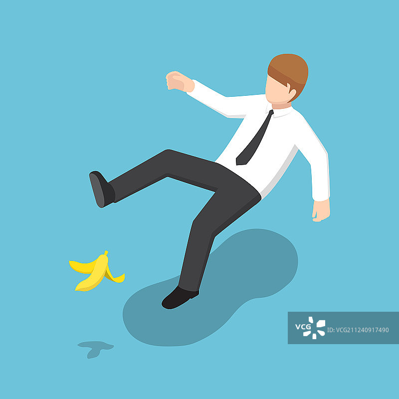 2.5D商务人士踩到香蕉皮滑倒图片素材