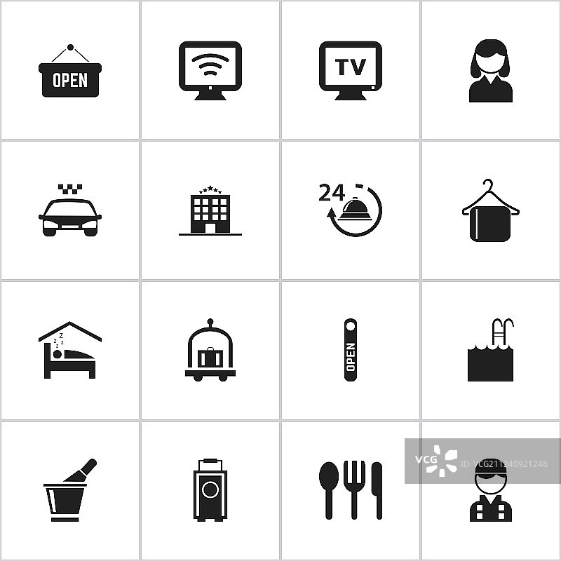包含符号的16个可编辑的酒店图标图片素材