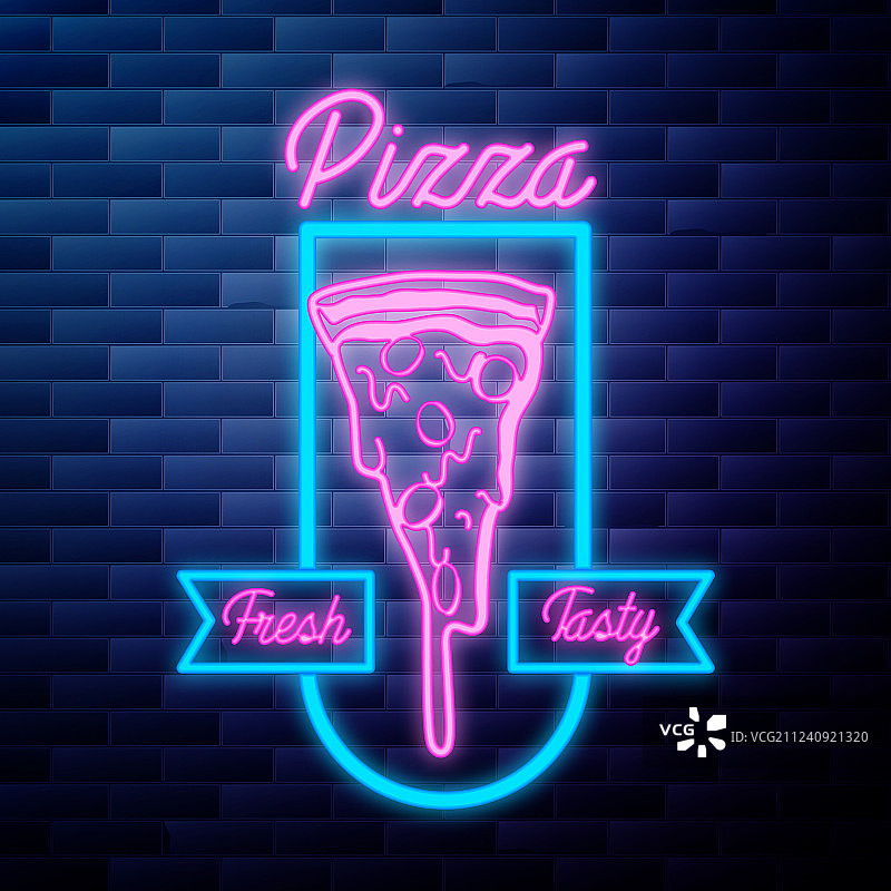 霓虹发光复古披萨标志图片素材