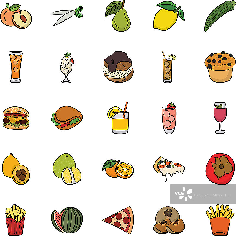 手绘食物和饮料图标图片素材