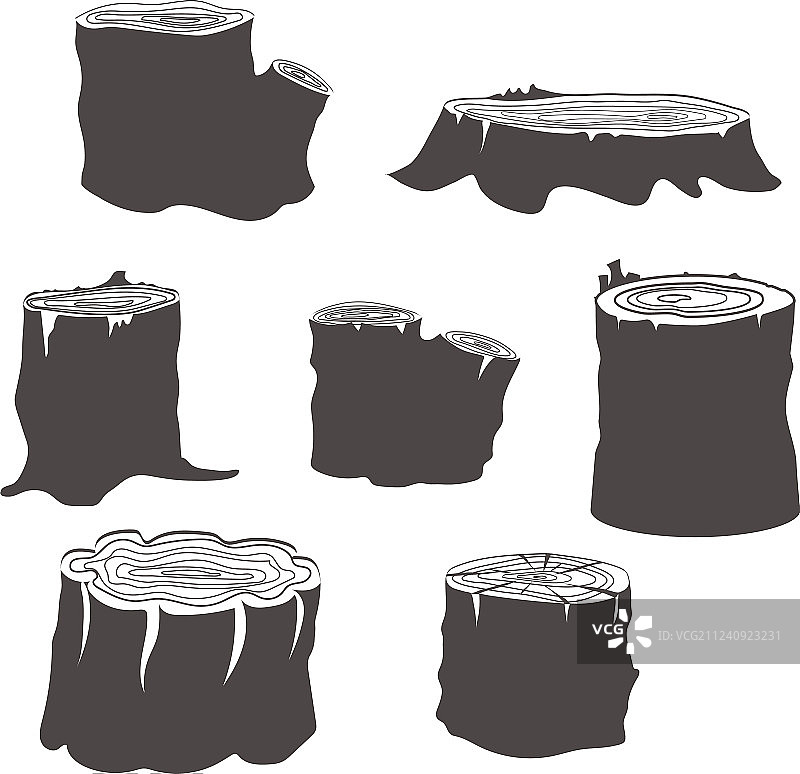 树桩黑白剪影合集图片素材