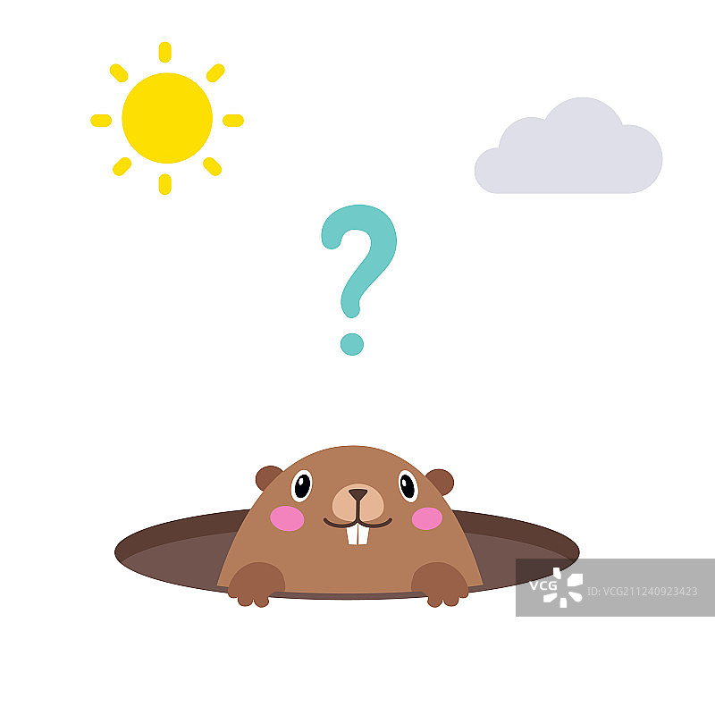 从洞里向外看的土拨鼠（扁平风格）图片素材