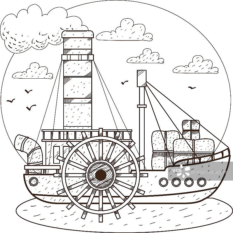 复古水上运输工具蒸汽船游戏设计图片素材