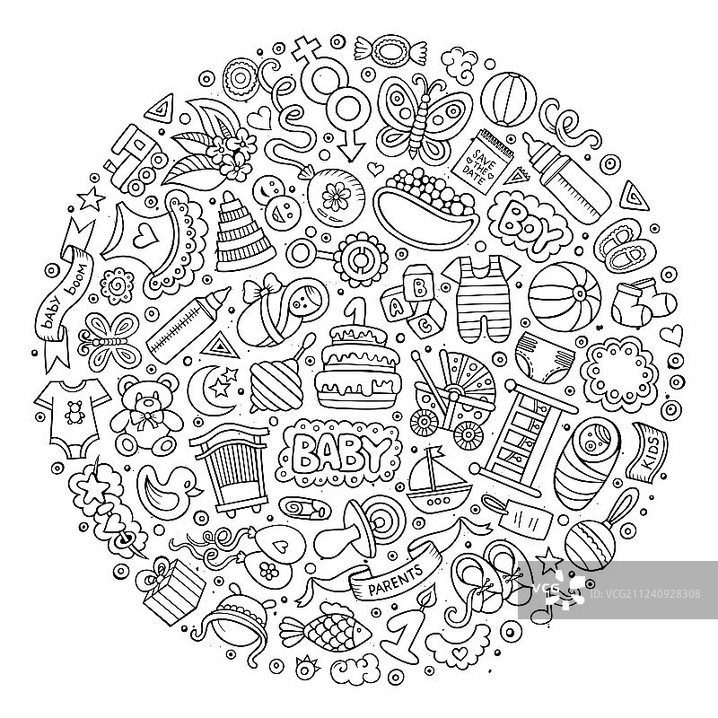 婴儿卡通涂鸦对象合集图片素材