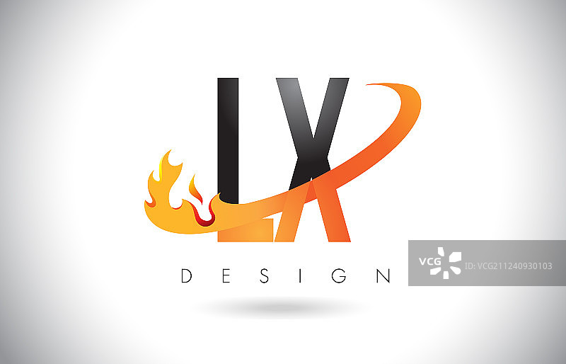 火焰设计的LX字母标志图片素材