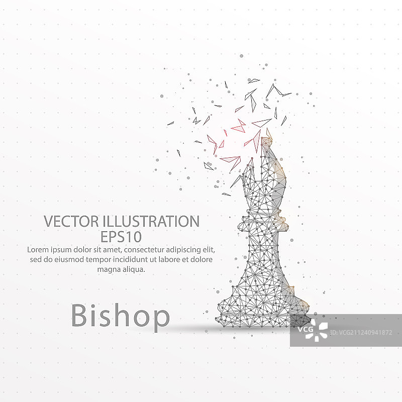 国际象棋主教低多边形线框，白色背景图片素材