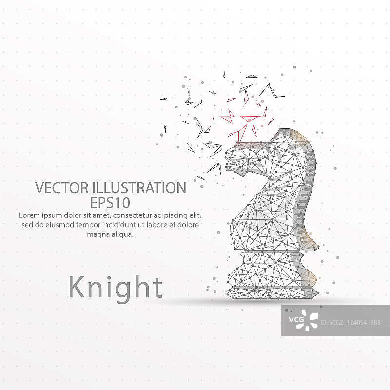 白色背景国际象棋骑士低多边形线框图片素材