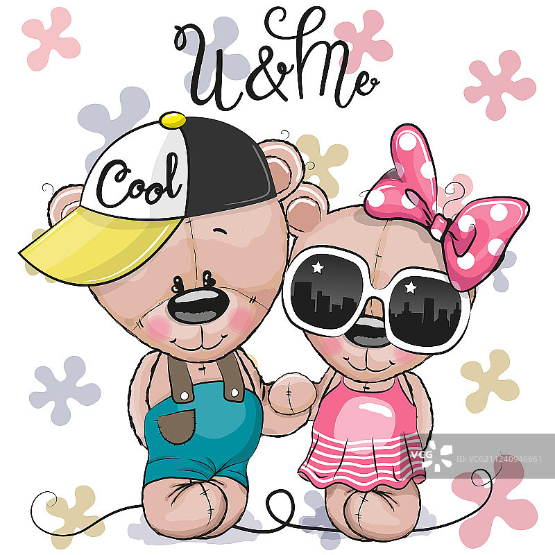 泰迪男孩女孩花卉背景图片素材