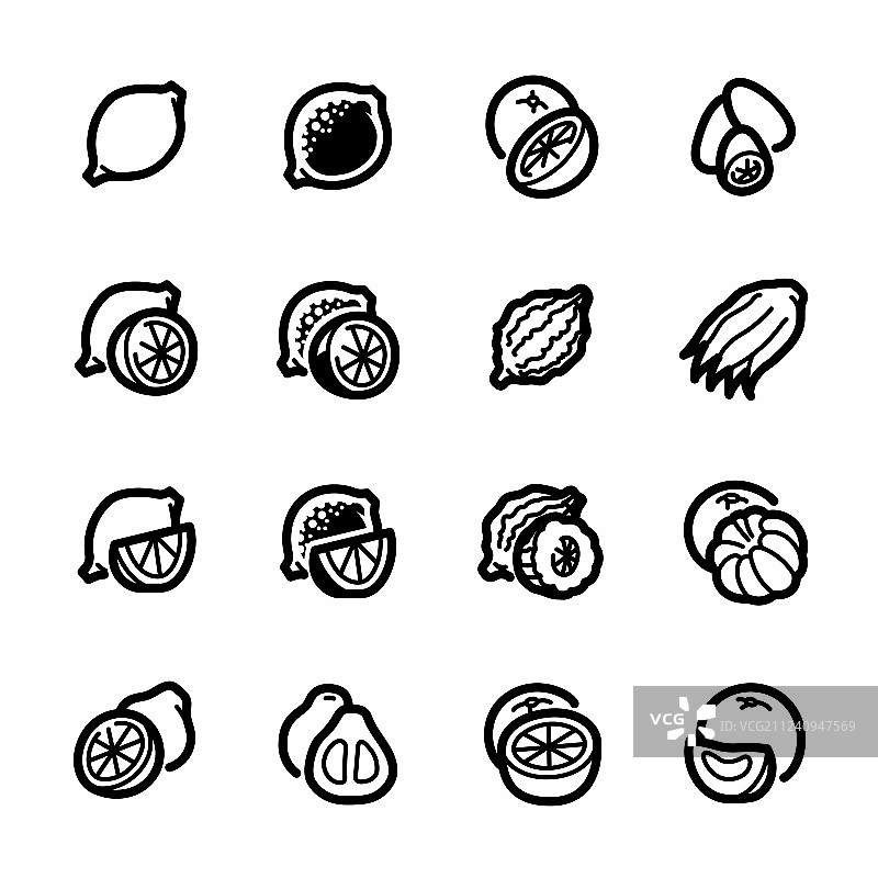 柑橘类水果图标 - 柠檬、橙子和柚子图片素材