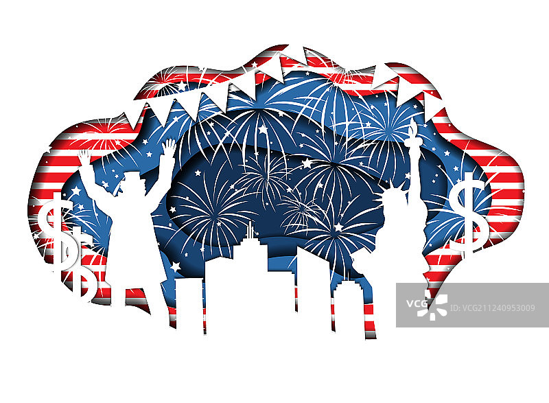 美国独立日7月4日剪纸风格banner图片素材