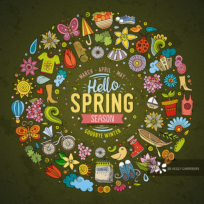 手绘卡通春天涂鸦合集图片素材