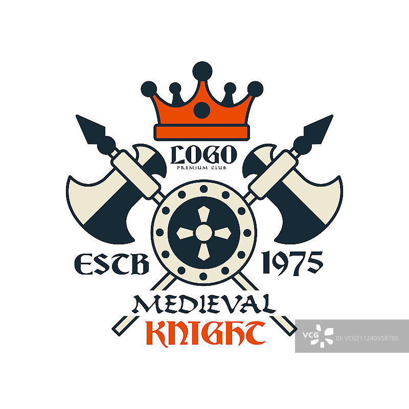 中世纪骑士标志徽章（1975年复古风格）图片素材
