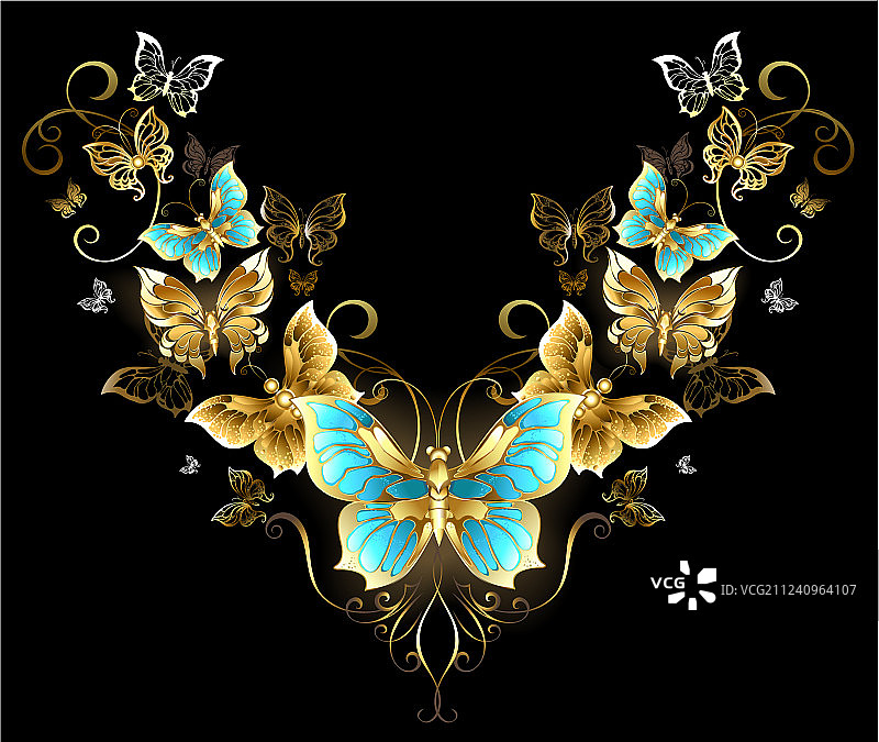 金色蝴蝶对称图案图片素材