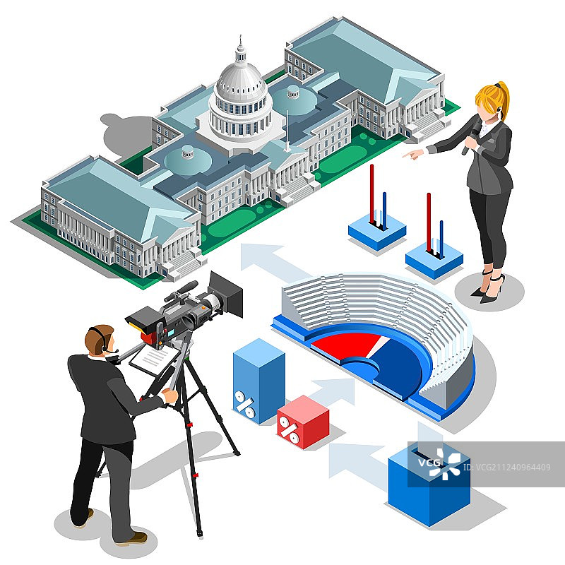 美国国会大厦等距视角选举信息图图片素材