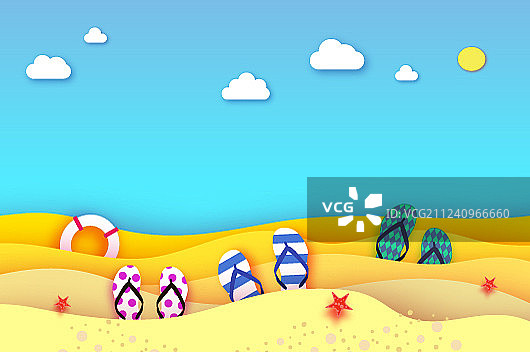 剪纸风人字拖鞋，折纸海洋图片素材