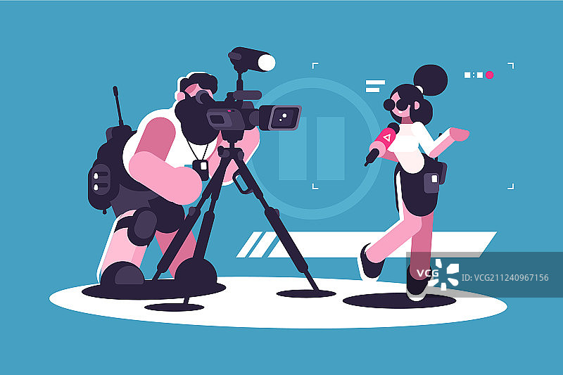 记者与摄像师联合报道图片素材