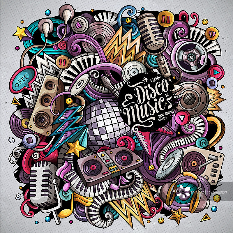 卡通涂鸦迪斯科音乐图片素材