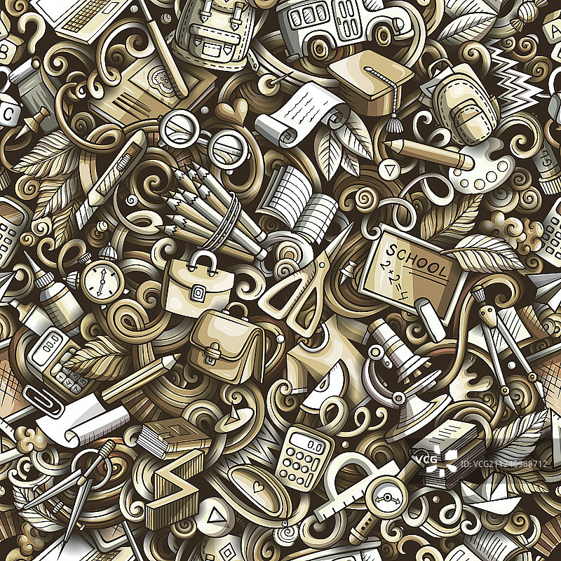 卡通可爱手绘涂鸦学校无缝图案图片素材