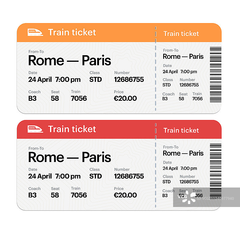 火车登机牌票据合集图片素材