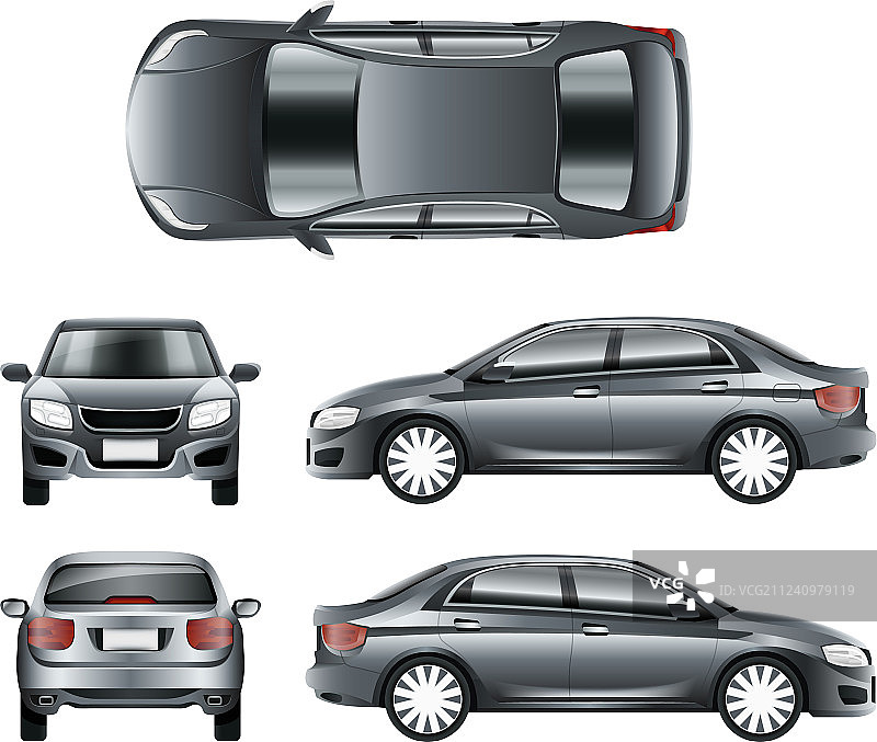 不同视角的彩色轿车图片素材