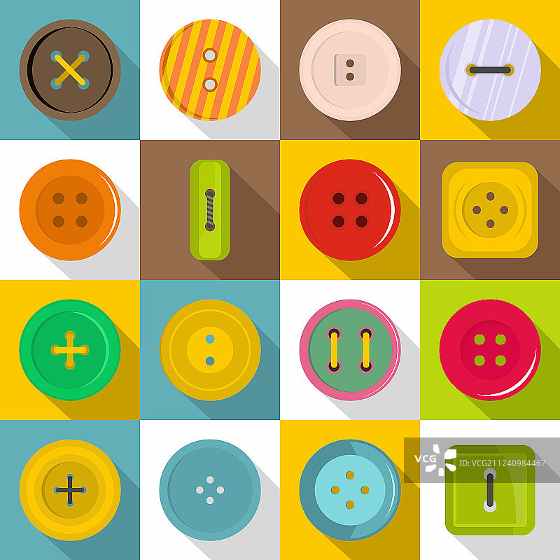 服装纽扣扁平风格图标集图片素材