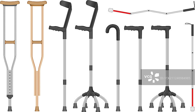 逼真风格的拐杖图标集图片素材