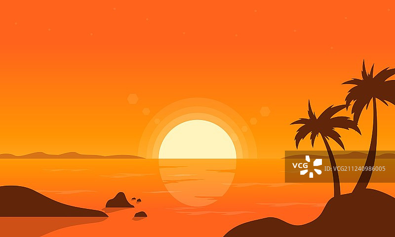 日落时分的沙滩棕榈树图片素材
