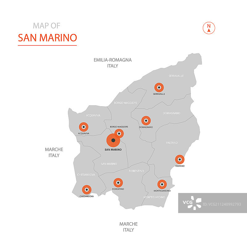 带行政区划的圣马力诺地图图片素材
