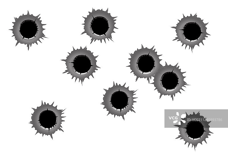 真实的子弹洞在白色的背景图片素材