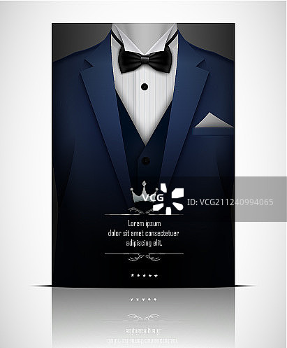 蓝色西装和黑色领结的礼服图片素材