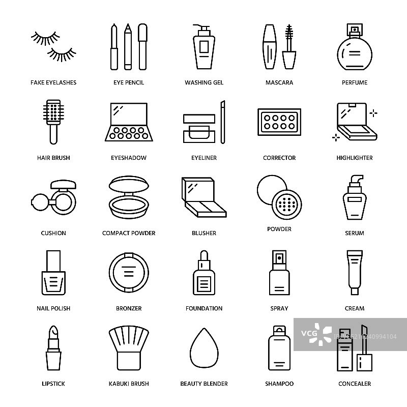 化妆美容护理扁平线条图标化妆品图片素材